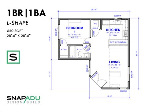 650 Sq Ft Adu Plans 1 Bedroom L Shaped Adu Design