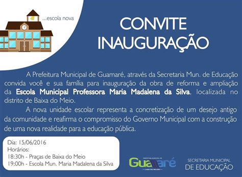 Blog do Portal Baixa do Meio GUAMARÉ Convite Inauguração da obra de