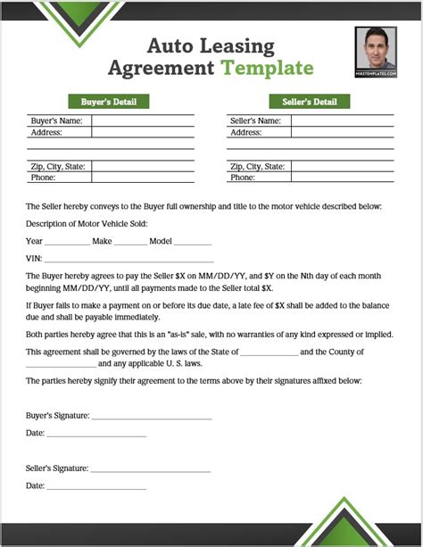 Auto Leasing Agreement Templates Mike S Templates