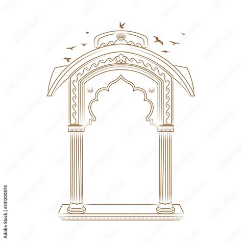 Jharokha vector illustration. Window architecture illustration. Jharokha with Birds illustration ...