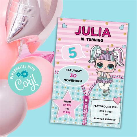 Printable Lol Surprise Invitation Card Party Box Lovely