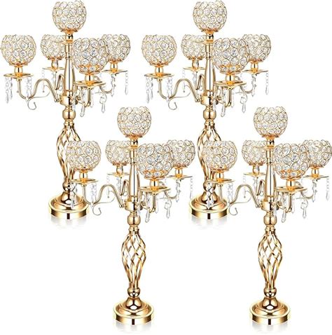 Amazon Nitial 4 Pcs 5 Arm Crystal Candelabra Centerpieces For