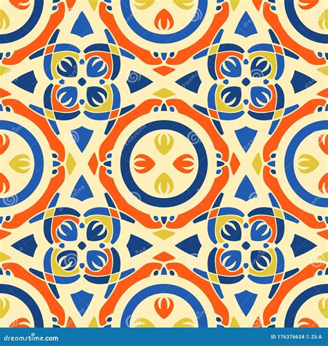 Bright Traditional Ethnic Ornamental Geometric Seamless Tile Pattern