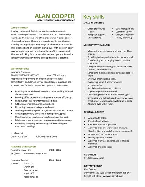 Free Resume Templates For Administrative Assistant Bcqery