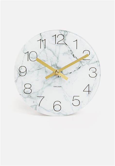 Glass Marble Wall Clock Small White Present Time Decor Accessories