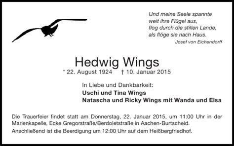 Traueranzeigen Von Hedwig Wings Aachen Gedenkt