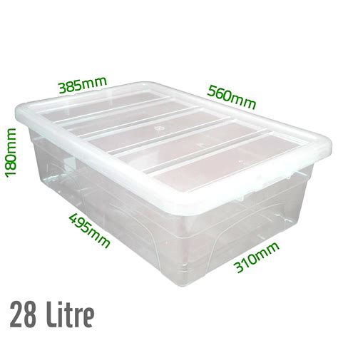 28 Ltr, Underbed Clear Plastic Storage Boxes/Tubs With Lids, UK ...