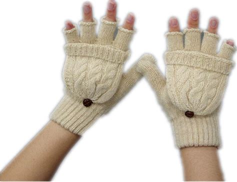 Women Winomo Winter Beige Gloves Mitten Fingerless Convertible