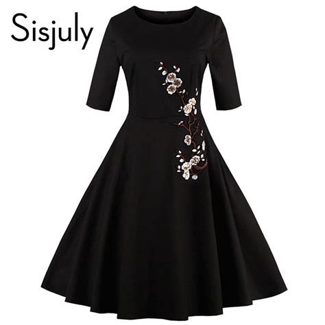 Sisjuly Vintage 1950s Style Dress 2017 Fashion Spring Black And Flowers