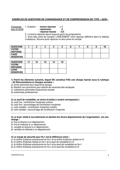 Exemples questions QCM Comptabilité analytique et contrôle de gestion