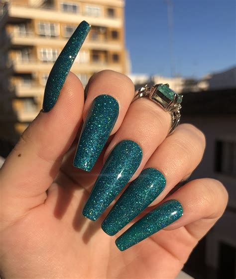 Turquoise Glitter Acrylic Nails