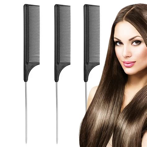 3pcs Black Rat Tail Comb Anti Static Hairdressing Comb Heat Resistant Teasing Comb For All Hair