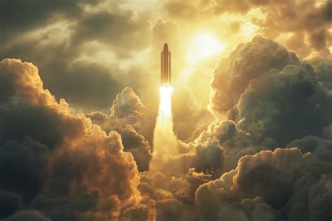 Rocket Launch Amidst Clouds At Sunset Stock Image Image Of Atmosphere