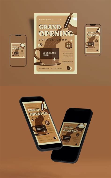 Grand Opening Coffee Shop Flyer Instagram Post Template AI PSD