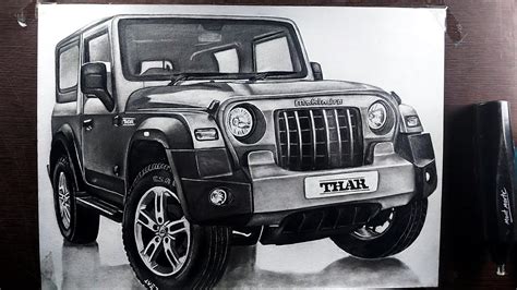 Thar Realstic Drawing Mahindra Thar Sketch Youtube