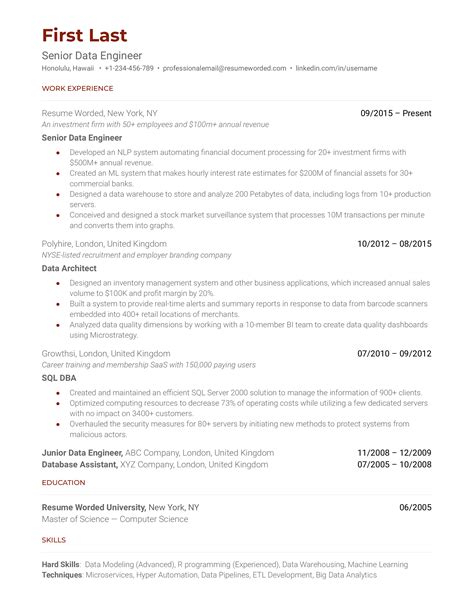 15 Data Engineer CV Examples For 2025 Resume Worded