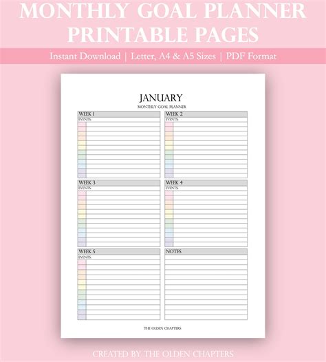 Monthly Goals Planner Printable Weekly Planner Goal Monthly Goals ...