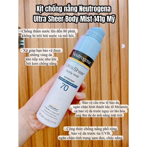 Xịt Chống Nắng Neutrogena Ultra Sheer Body Mist Sunscreen Broad Spectrum Spf 70 141g Shopee