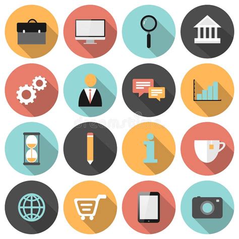 Flat Round Business And Marketing Web Icons Set Stock Vector