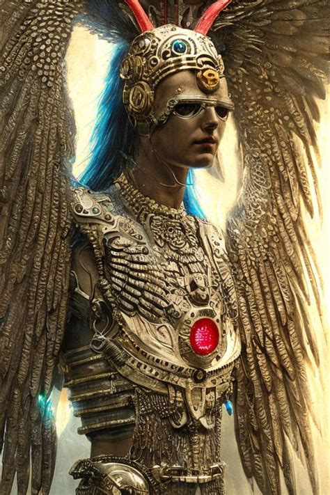 Cyberpunk Bird Headed Anunnaki God Wearing Sumerian Armor By KELLY