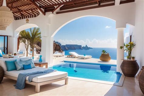 Premium Ai Image Luxury Beach And Pool Villa Santorini Style