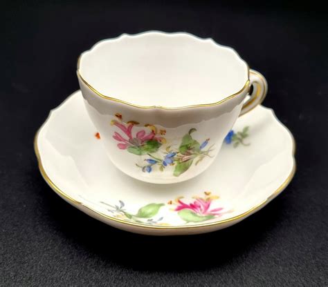 Meissen Tafelservice Blumen Dekor 5 X Mokka Kaffeegedeck 2tlg