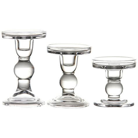 3pcs Glass Candle Holders Clear Candlesticks Pillar Candleholder Taper Candle Tea Light Candle