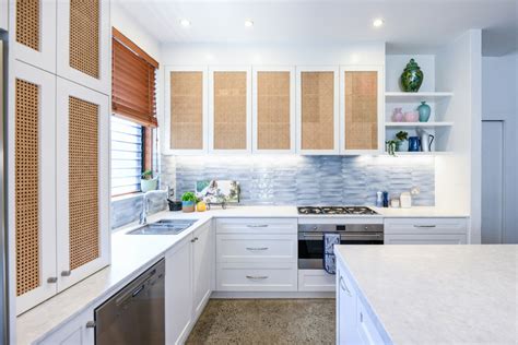 Costal Kitchen With Rattan Cabinets Beach Style Kitchen Sydney