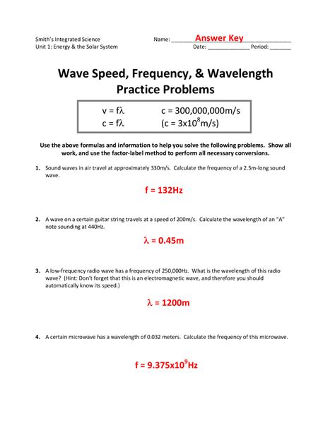 Wavelength Frequency And Energy Practice