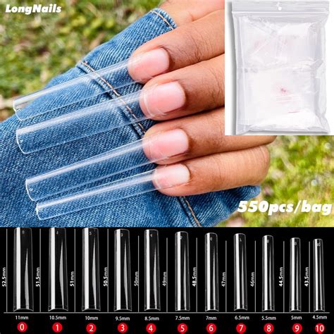 550pcs Bag 3xl Long Coffin No C Curve Nail Tips Half Cover Straight