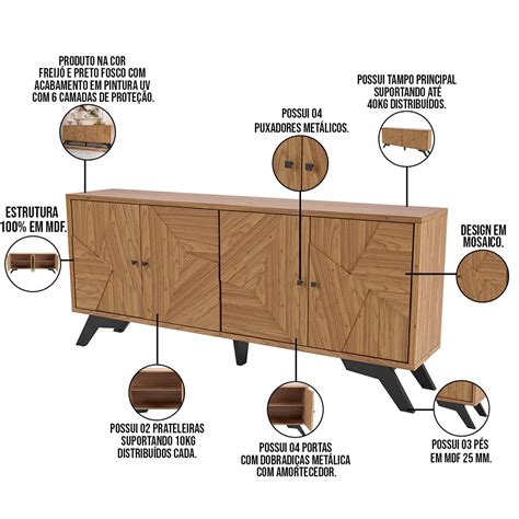 Aparador Buffet Sala De Estar Mosaico Portas Messina Cm D