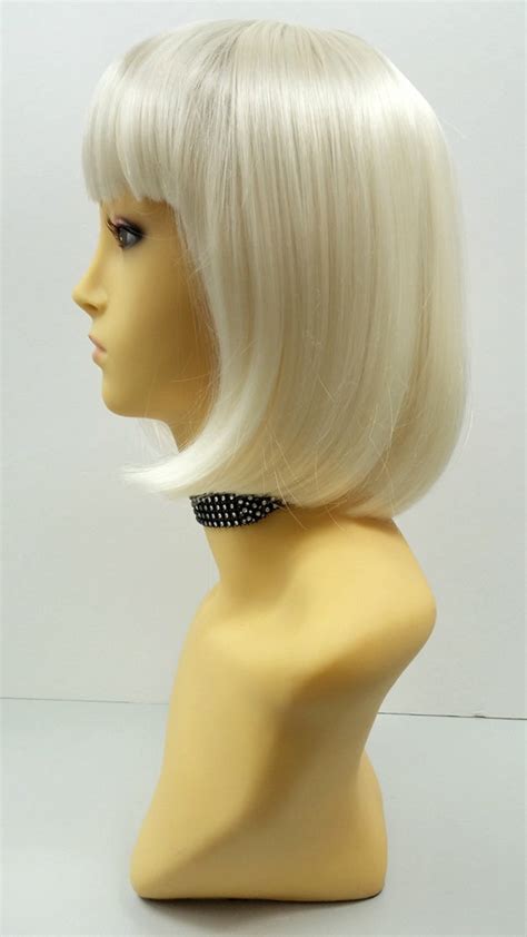 Platinum Blonde Short Bob Wig Straight W Bangs Page Boy Wig Etsy