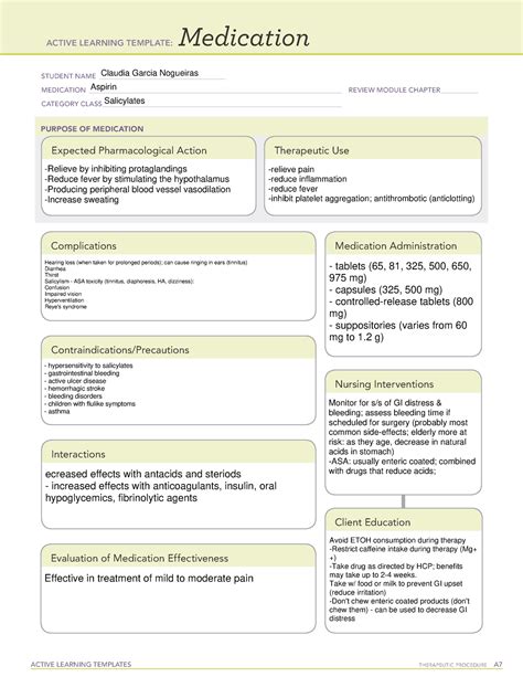 Salicylates Medication Templates Pain And Inflammation Active