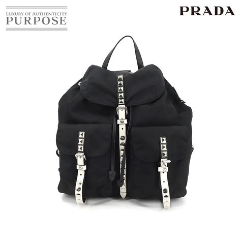 同様 プラダ Prada バックパック リュックサック スタッズ ナイロン レザー ブラック ホワイト 1bz811 Backpack