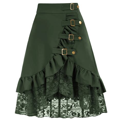 Belle Poque Steampunk Victorian Gypsy Hippie Party Skirt Renaissance Ruffled Hem High Waist Snap