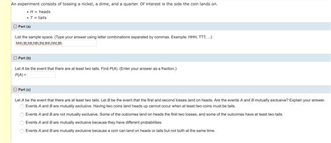 Solved An Experiment Consists Of Tossing A Nickel A Dime Chegg