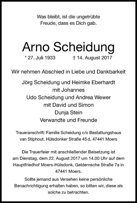 Traueranzeigen Von Arno Scheidung Trauer In Nrw De