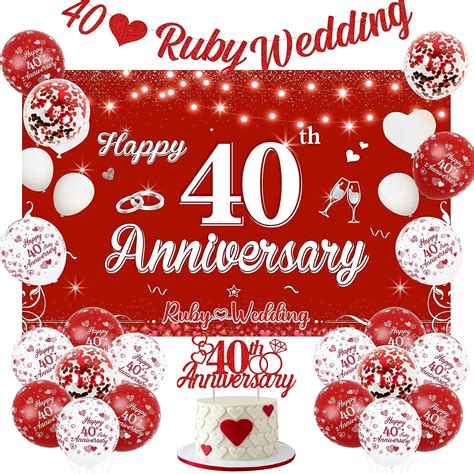 40th Wedding Anniversary Decorations Set Ruby Wedding Party Backdrop 40th Wedding Glitter