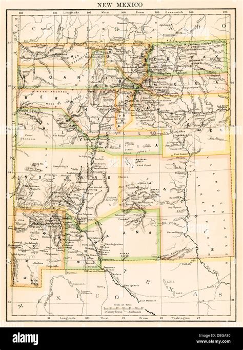 Map Of New Mexico Territory 1870s Color Lithograph Stock Photo Alamy