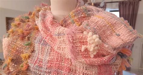 Pink Shades Handwoven Wrap Shawl Scarf In Saori Style Art Woven