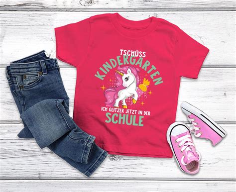 Kinder T Shirt Mädchen Schulkind Tschüss Kindergarten ich glitzer jetzt