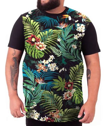 Camiseta Plus Size T Shirt Estampada Natureza Folhas Flores