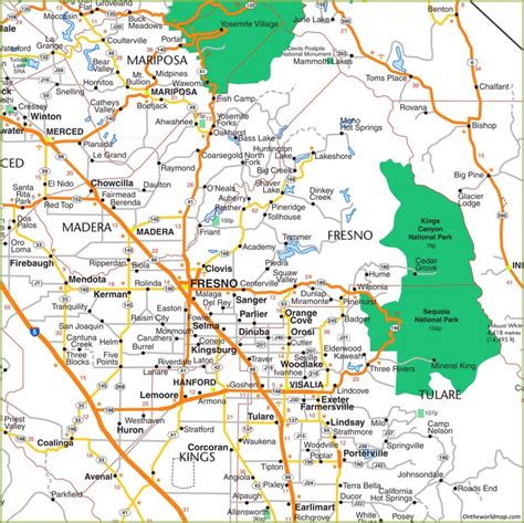 Fresno Area Road Map - Ontheworldmap.com