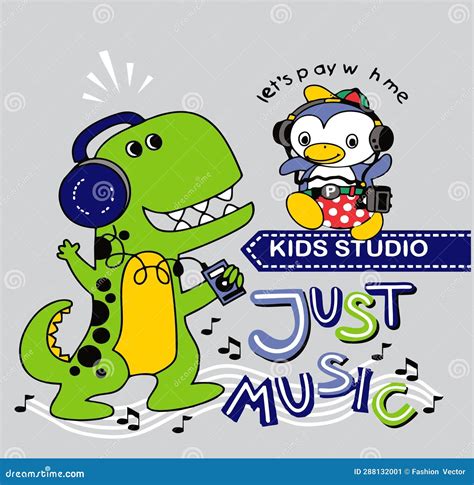 Kids Dino Music with Bird Print Vector Stock Illustration - Illustration of hand, drawing: 288132001