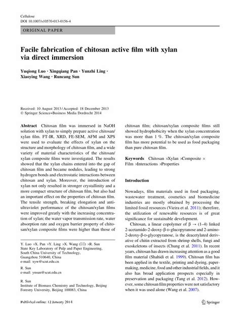 PDF Facile Fabrication Of Chitosan Active Film With Xylan Via Direct