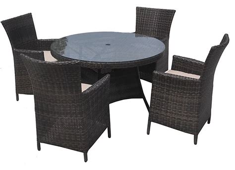 Furniture One Rattan Effect Mix Brown Round 4 Seater Dining Set Table