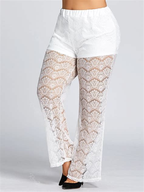 Off High Waist Plus Size Sheer Lace Pants Rosegal