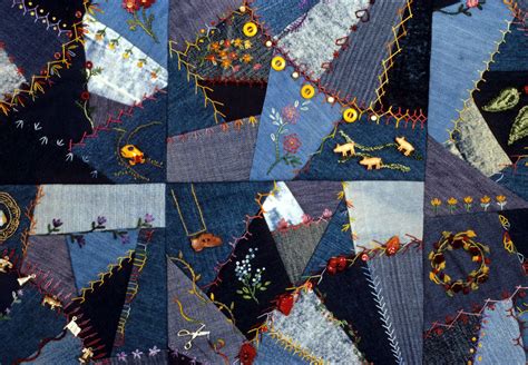 Detail True Blue Crazy Quilt By Diane Herbort Made From Blue Jeans Crazy Quilts Quilts