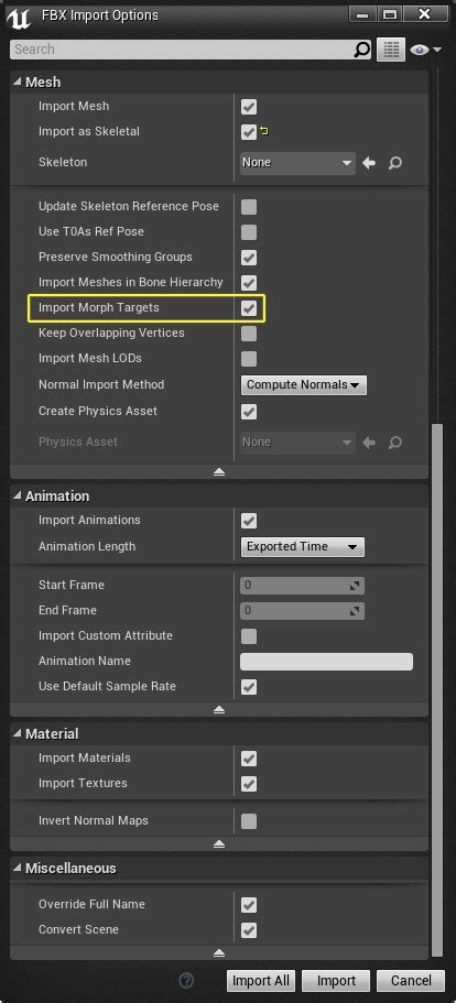 FBX Morph Target Pipeline Unreal Engine 4 26 Documentation