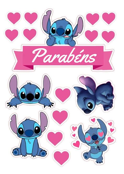 Feliz Aniversário Stitch Para Imprimir - Toper de bolo stitch rosa | Feliz aniversário stitch, Topo de bolo do ...